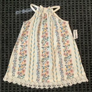 Old Navy ivory lace trim floral halter dress 18-24 months
